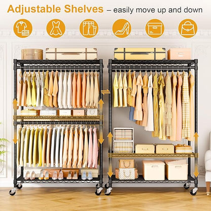 P5 Plus Rolling Clothes Rack Heavy Duty, Clothing Racks for Hanging Clothes, Metal Garment Rack with Wheels, 3-Tier Portable Closet Rack 45'' W × 20.5'' D × 80.5'' H, Max Load 660 Lbs, Black