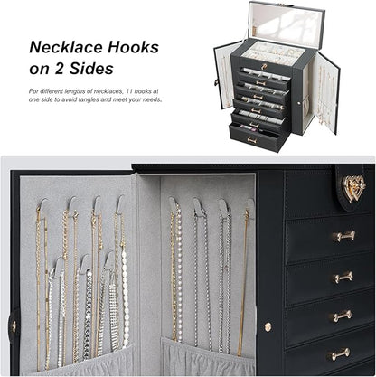 Large Jewelry Box,Jewelry Organizer Box with 5 Drawers,6-Tier Jewelry Holder Organizers Jewelry Storage Case with Mirror,Jewelry Boxes for Women (Black)