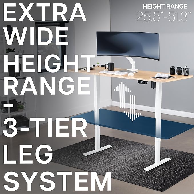 VIVO Electric 71 x 30 in Real Bamboo Standing Desk, Touch Screen Adjustment, 176 lb Frame Support, 2E Series, White Frame, DESK-KIT-2EW71O