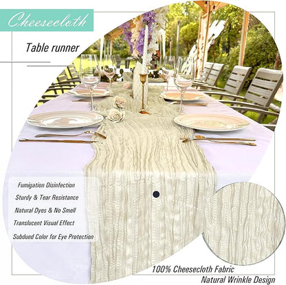 8 Pack Beige Cheesecloth Table Runner 22 x 108 inch Gauze Ivory Cheese Cloth Table Runner Bulk for Rustic Wedding Baby Shower Birthday Party Boho Table Decor