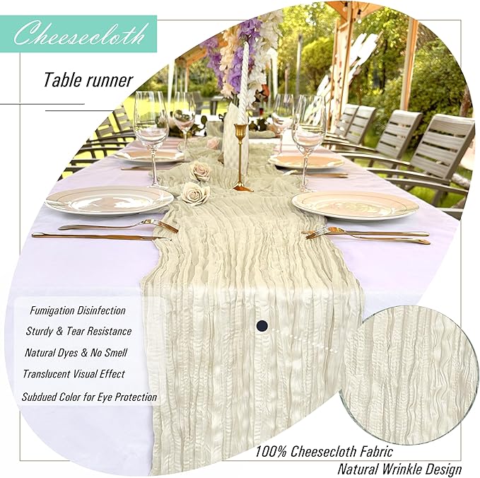 16 Pack Beige Cheesecloth Table Runner 22 x 108 inch Gauze Cheese Cloth Table Runner Bulk for Rustic Wedding Baby Shower Birthday Party Boho Table Decor