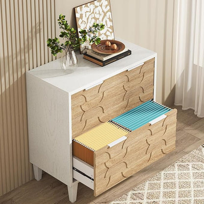 Tribesigns 2-Drawer File Cabinet, Lateral Filing Cabinet for A4/Letter/Legal Size, Office Storage Cabinet, Printer Stand with Storage Drawer for Home Office, White & Walnut