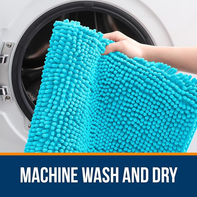 OLANLY Bathroom Runner Rugs 59x24, Soft Absorbent Chenille Bath Rugs, Rubber Backing Quick Dry, Machine Washable Long Bath Mats for Bathroom Floor, Tub and Shower, Home Decor Accessories, Aqua Sky