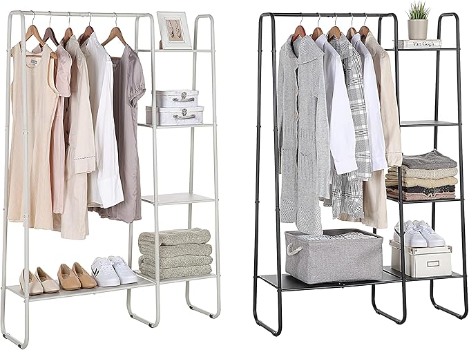 SunnyPoint Freestanding Clothes Garment and Accessories, Organizer Closet Rack (BLK)