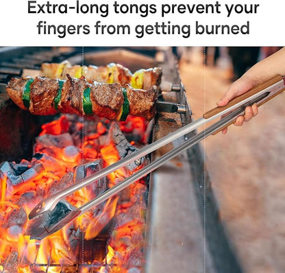 XUDAKAIXIN 21-Inch Extra Long Stainless Steel BBQ Tongs with Extended Luxurious Acacia Handle – Durable and Easy-to-Clean Grilling Tool for Cooking, Kitchen Use, and Outdoor Barbecues