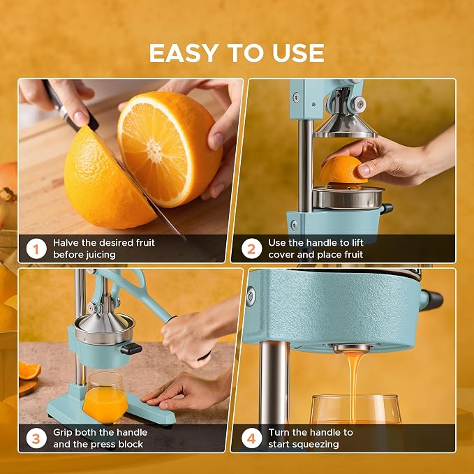CO-Z Manual Citrus Juicer, Heavy-Duty Manual Juicer with Conical & Flat Pressure Plates, Professional Lemon Squeezer for Orange Pom Lime Lemon Juice, Dishwasher Safe Juice Press, Blue