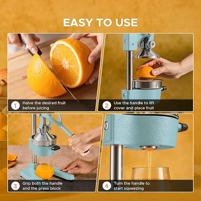 CO-Z Manual Citrus Juicer, Heavy-Duty Manual Juicer with Conical & Flat Pressure Plates, Professional Lemon Squeezer for Orange Pom Lime Lemon Juice, Dishwasher Safe Juice Press, Blue