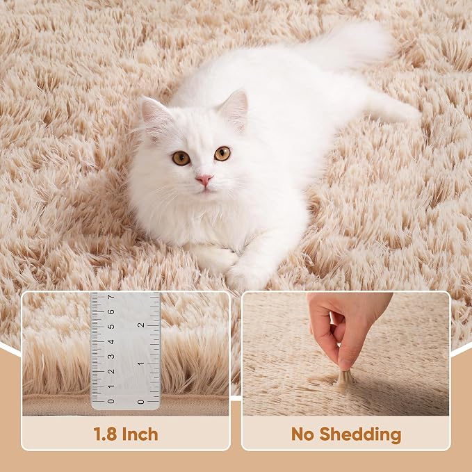 Area Rug for Living Room Bedroom: 4x6 Camel Soft Fluffy Shag Upgrade Non-Slip High Pile Carpet Large Fuzzy Plush Indoor Floor Decor Shaggy Rug for Kid Boys Girls Dorms Playroom Nursery Modern Home