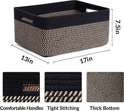 MiniArk Large Storage Baskets for Shelves, Closet Organizers Bins for Clothes Blanket Towels, Baby Nursery, Toy Baskets Box, Woven Rope Baskets, 17 x 13 x 7.5”, 2 Packs Woven Brown