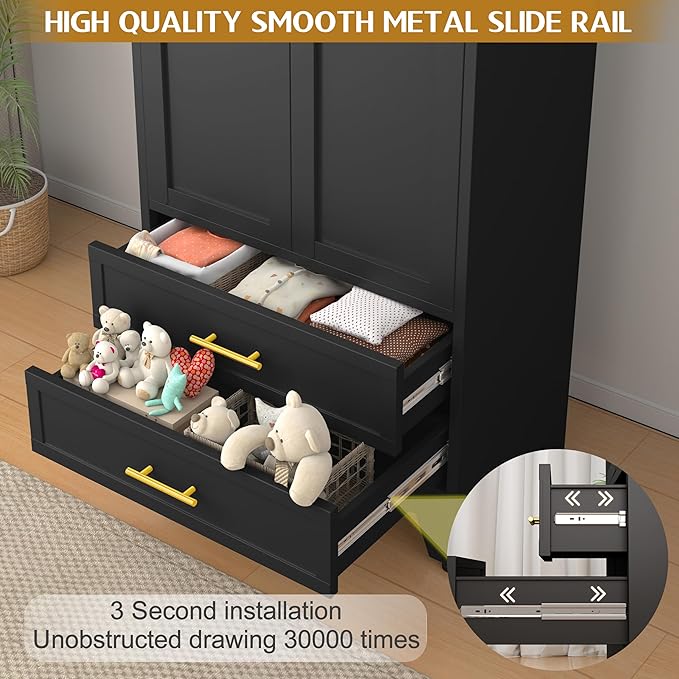 Steel Pantry Cabinet, 71" Metal Storage Cabinets with 2 Doors, 2 Adjustable Shelf and 2 Drawers, Freestanding Storage Cabinet for Bedroom, Kitchen, Home Office (Black)