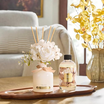 Cocorrína Reed Diffuser Refill Clean Linen 10.14oz (300ml) with 8 Sticks - Premium Long-Lasting Floral Essential Oil, Home Fragrance for Bedroom, Bathroom Home Decor