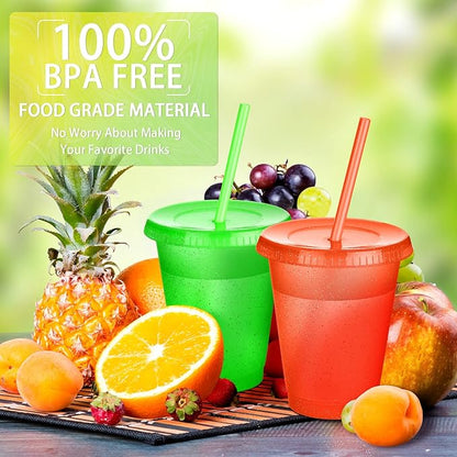Sieral Cups with Straws and Lids Kids Tumbler with Straw Reusable Water Bottle Iced Coffee Travel Mug Adults Plastic Cups for Parties 16 oz(Bright Colors,15 Pack)