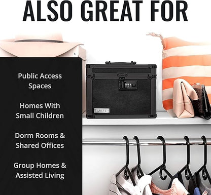 Vaultz Combination Lock Box - Pack of 1-10 x 7.25 x 7.75 Inch Standard Safe with Key and Combo Lock for Important Documents, Medicine & Money - Tactical Black