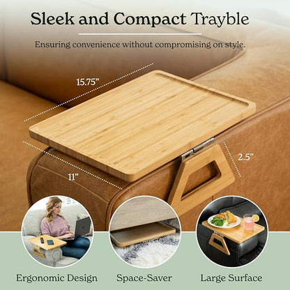 Shamrock Home Bamboo Trayble Couch Arm Table, Clip On Tray Sofa Table for Couches. Sofa Arm Tray for TV Dinners, Remotes, Drinks, Snacks and Small Spaces - 15.75 x 11inch, Beige