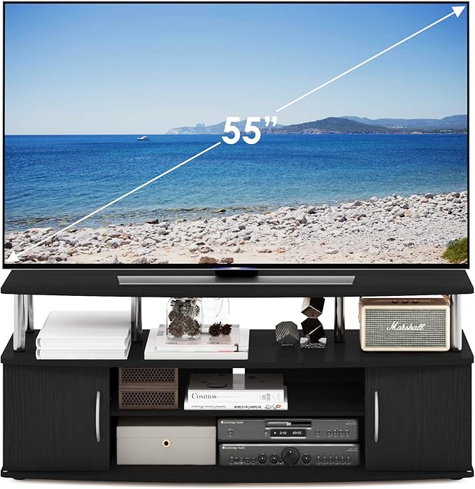 Furinno JAYA Large Entertainment Stand for TV Up to 55 Inch, Americano/Chrome