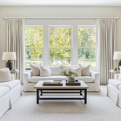 Zeerobee Curtain Rods for Windows 144 to 168, 1 Inch Industrial Wrap Around White Curtain Rod, Indoor/Outdoor Room Divider Adjustable Drapery Pole, 144"-168"