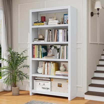 69.3" Tall Metal Bookshelf, White Bookcase with Display Shelves, 5 Tier Open Shelf Bookcases for Living Room, Bedroom, Home Office, Study, Library