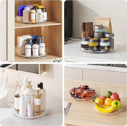 4 Pack 9 Inch Clear Lazy Susan Turntable Organizer, Non-Skid Rotating Tray for Cabinet, Kitchen Pantry Organization and Storage, Acrylic Spinner for Refrigerator, Bathroom Vanity and Spice Rack