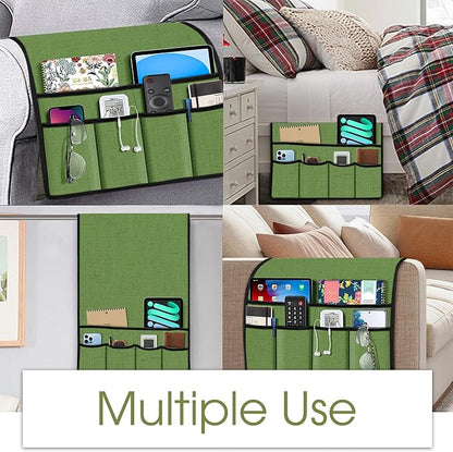 Joywell Armrest Organizer Remote Holder for Recliner Armchair Caddy Couch Sofa Arm Chair Caddie with 6 Pocket Storage for Magazine, iPad, Phone, Piquant Green
