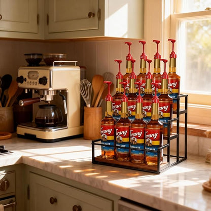 THYGIFTREE Coffee Syrup Rack Organizer 3-Tier 12 Syrup Bottles Holder Stand for Coffee Bar Station Storage Shelves for Syrup, Wine, Dressing for Kitchen Countertop