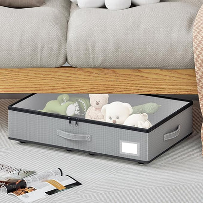 EE-RoomWorld Under Bed Storage with Wheels, No Assemble Required 5.5 inches height grey under bed storage bins,Low Profile Rolling Underbed Shoe Storage containers，dorm underbed storage drawers