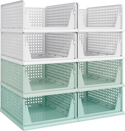 Pinkpum Green Boy Closet Organizers and Storage Stackable Plastic Drawer Basket for Clothing Stackable Storage Bins Shelf Storage Container for Rv Closet Wardrobe Bedroom Bathroom Playroom Man 8 Pack