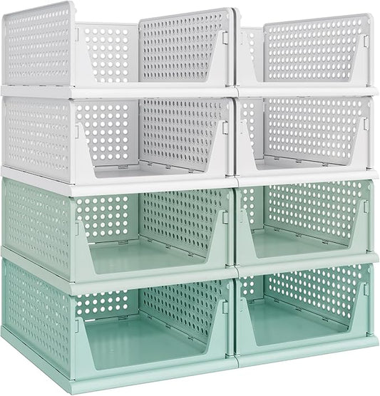 Pinkpum Green Boy Closet Organizers and Storage Stackable Plastic Drawer Basket for Clothing Stackable Storage Bins Shelf Storage Container for Rv Closet Wardrobe Bedroom Bathroom Playroom Man 8 Pack