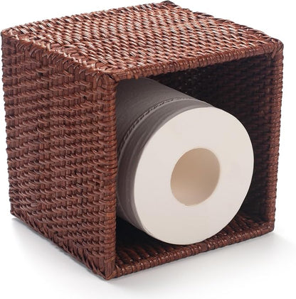 2 Pack Square Rattan Tissue Box Cover, Hand Woven Wicker Tissue Holder, 5.5 x 5.5 X 5.7 inches, Brown