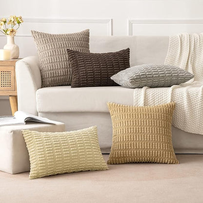 MIULEE Pack of 2 Corduroy Decorative Lumbar Throw Pillow Covers 20x12 Inch Soft Boho Striped Pillow Covers Modern Farmhouse Home Decor for Sofa Living Room Couch Bed Beige