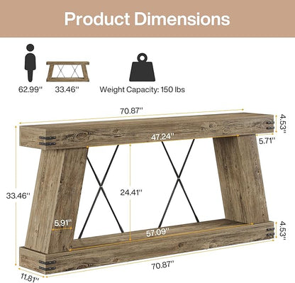 Tribesigns 70.9" Farmhouse Console Table, Long Sofa Table Behind Couch with Storage, Narrow Console Station, Industrial Rustic Entryway Furniture for Hallway, Entry, Living Room (1, Light Brown Oak)