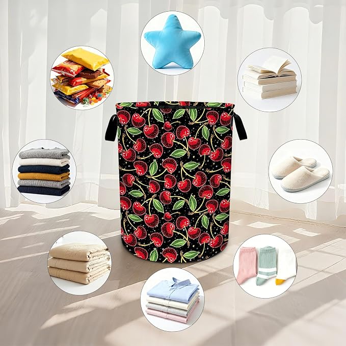 Cherry Laundry Basket Waterproof Laundry Hamper Foldable Laundry Bag with Handles for Bedroom, Bathroom, Office, Clothes Storage