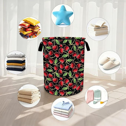 Cherry Laundry Basket Waterproof Laundry Hamper Foldable Laundry Bag with Handles for Bedroom, Bathroom, Office, Clothes Storage