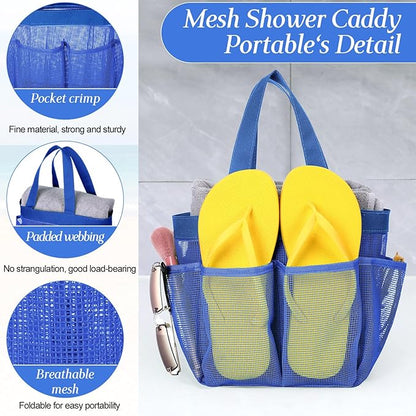 Hillban 4 Pcs Mesh Shower Caddy Portable Shower Caddy for Dorm Beach Mesh Bags with Deeper 8 Pockets and Handles Showers Caddies Basket for Women College Room Vacation(Navy Blue)
