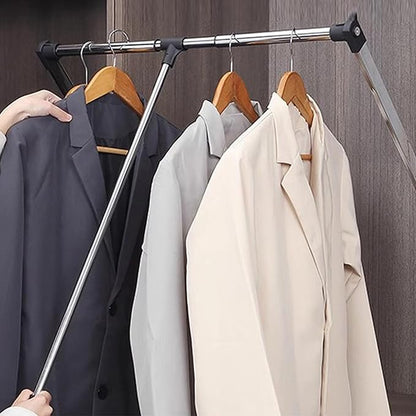 Pull Down Closet Rod 26"-35", Adjustable Side Mounted Closet for Kitchen Bedroom High Cabinets, Chrome, Two-Way Buffering Side, Heavy Duty Load Capacity