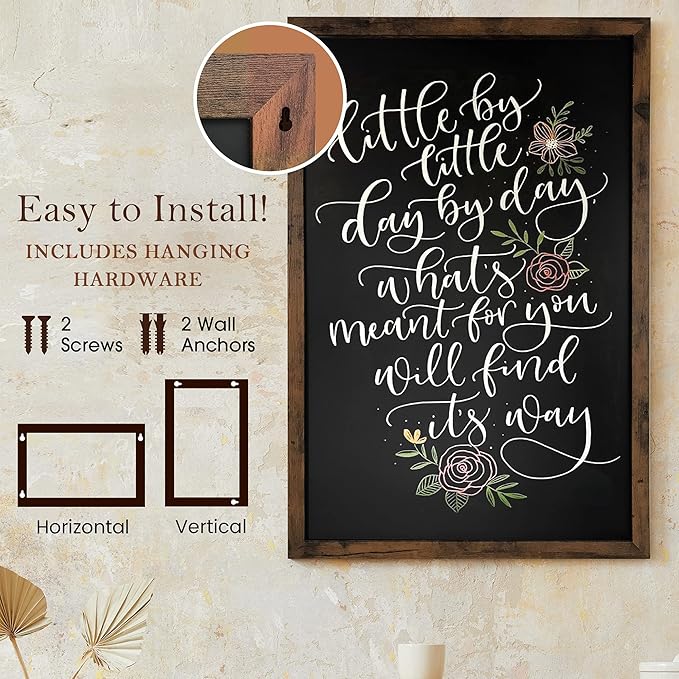 Loddie Doddie Magnetic Chalkboard & Magnet Board - 24 x 36in Rustic Wood Frame - Stain-Resistant Chalkboard Signs - Magnetic Photo & Note Display Board - Easy-Hang Wall Decor & Chalk Calendar