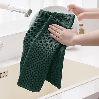Homaxy 100% Cotton Oversized Waffle Weave Kitchen Dish Towels, Ultra Soft Absorbent Quick Drying Cleaning Towel, 20x28 Inches, 6-Pack, Blackish Green