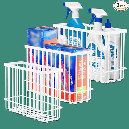 3 Pack Cabinet Door Organizer, Foil and Plastic Wrap Organizer, Wall Mounted Kitchen Organizers and Storage Wire Basket, Pantry Door Storage Kitchen Wrap, White