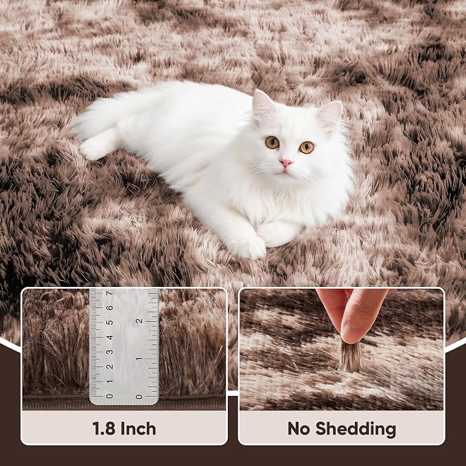 Area Rug for Living Room Bedroom: 4x6 Soft Fluffy Shag Upgrade Non-Slip High Pile Carpet Large Fuzzy Plush Indoor Floor Decor Shaggy Coffe Tie-Dyed Rug for Kid Boys Girls Playroom Nursery Modern Home