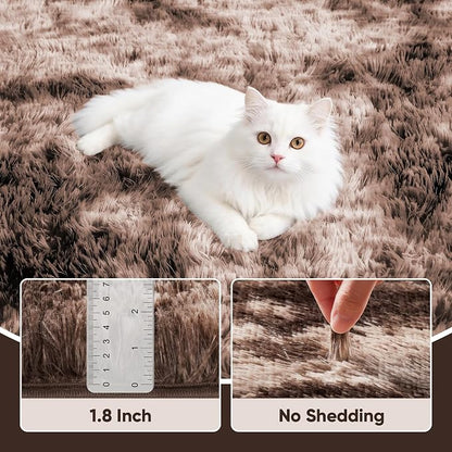 Area Rug for Living Room Bedroom: 4x6 Soft Fluffy Shag Upgrade Non-Slip High Pile Carpet Large Fuzzy Plush Indoor Floor Decor Shaggy Coffe Tie-Dyed Rug for Kid Boys Girls Playroom Nursery Modern Home