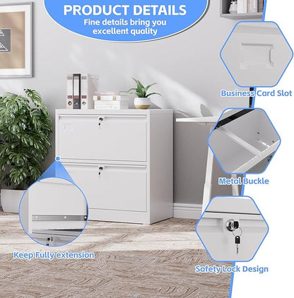 30.24" H Lateral File Cabinet with 2 Drawer,Metal Wide Filing Cabinet with 2 Locks and Business Card Slot for Home Office School Hanging Letter/Legal/F4/A4 Size Folders,Required Assembly,White