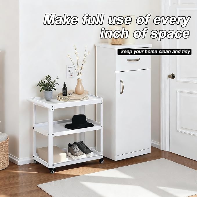 XCX 3 Tier Metal Utility Rolling Cart with Wheels, Heavy Duty Storage Organizer Trolley Cart for Kitchen, Bathroom, Office, Bedroom – Multi-Purpose 330Lbs Capacity Utility Cart on Wheels, White