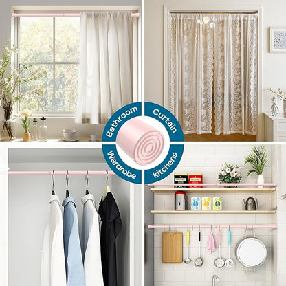 AIZESI Spring Tension Rods Adjustable Tension Curtain Rod Small Tension Rod No Drilling Expandable Spring Loaded Curtain Tension Rod（Pink,26" to 39"-3Pcs)