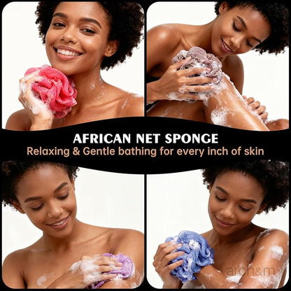 ARCH&M African Net Sponge Authentic with Knots, 53" Extra-Long 2 Pack | Back & Body Scrubber for Women and Men, Exfoliating Shower Loofah Bath Sponge for Daily Use, Travel-Friendly Spa Gift
