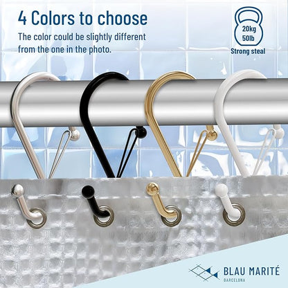 Set of 12 Silver Metal S Hook Shower Hooks 1” – Closed, Heavy Duty, Long Decorative Shower Curtain Hooks, Easy Glide, Buckle, Large Rust Resistant Rings for Bathroom Rods (Silver, S)