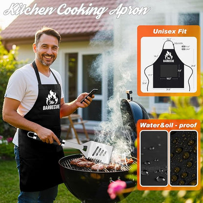 ROMANTICIST 26pcs Grilling Gifts for Men, Dad Gifts for Father's Day, Stainless Steel BBQ Grill Accessories Tools Set, Heavy Duty BBQ Utensils Kit with Apron, Thermometer, Mats in Aluminum Case Black