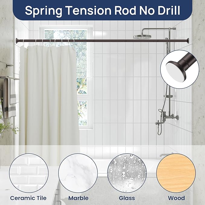 ENJOYBASICS Shower Curtain Rod 30 to 76 Inches, Stainless Steel Adjustable Spring Tension Rods No Drill for Bathroom, Closet, Window, Room Divider, Never Rust, Non Slip, Bronze