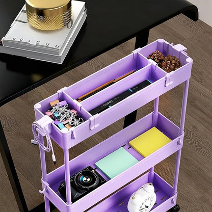 SPACELEAD Slim Storage Cart 3 Tier,Bathroom Organizer Rolling Utility,Mobile Shelving Unit Slide Out for Office, Kitchen, Laundry Room & Narrow Places,Purple
