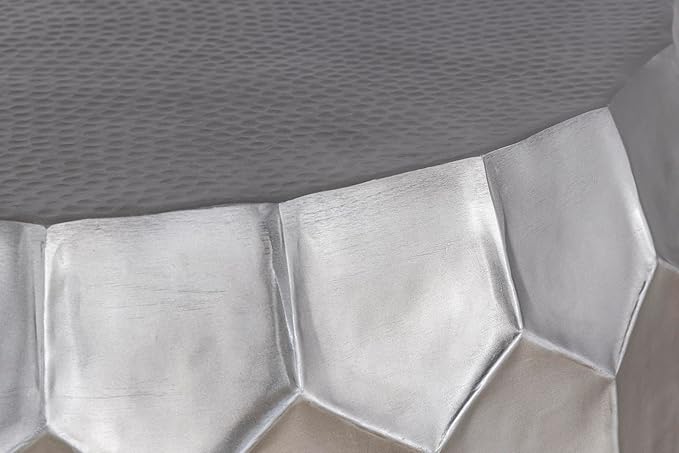 CT101 Modern Contemporary Round Aluminum Material 32" Coffee Table, Farmhouse Table with Glossy Diamond-Patterned Base Antique Silver