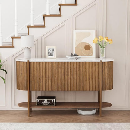 Console Table with Storage, Fluted Entryway Table with 2 Doors and Open Shelf, Long Sofa Table Behind Couch for Living Room, Hallway (Walnut)