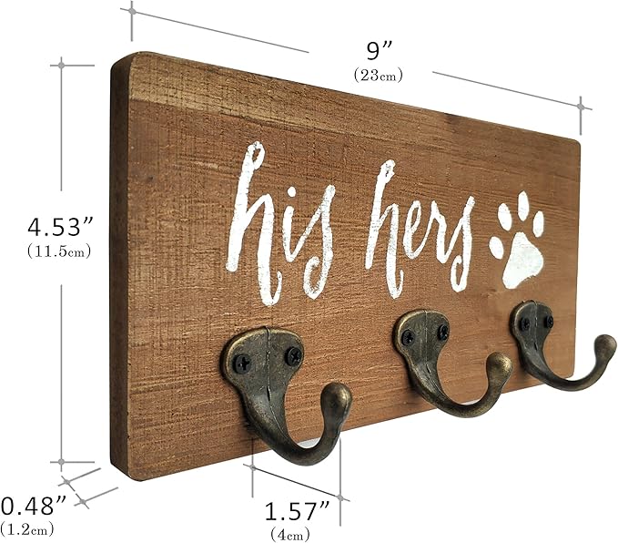 Key Holder Wall Mount, Dog Leash Holder for Wall, Decorative Rustic Entryway Hooks, Farmhouse Home Decor His Hers Gifts